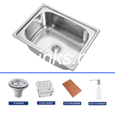 Lava-louças de cozinha de aço inoxidável com tabuleiro de corte e cesta