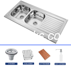 Polished SS Single Bowl Kitchen Sink With Drainboard 1200*600mm