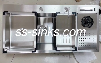 Funcional Handmade Double Sink sus304 com máquina de lavar copos com cesto de escoamento de tigela