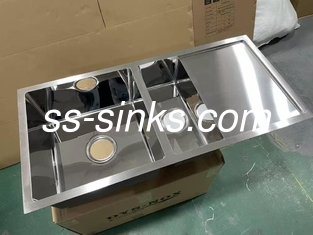 Estação de Trabalho de Taça Dupla Laveira de Cozinha de Fabricação Manual Polaca Com Drainboard