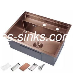 Bronze Finish Double Bowl Rectangular Laveira de Cozinha Inoxidável para cozinha doméstica moderna