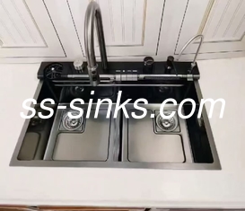 18 Gauge Lavatório de cozinha feito à mão com colocação traseira ou central de drenagem 220mm Profundidade da tigela