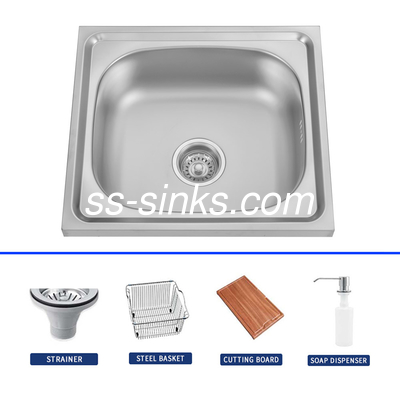 Sink de cozinha de aço inoxidável 304 acabamento polido Submontado ou Topmount Sink de tigela única