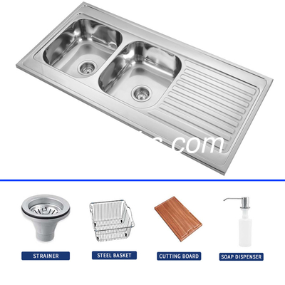 Polished SS Single Bowl Kitchen Sink With Drainboard 1200*600mm