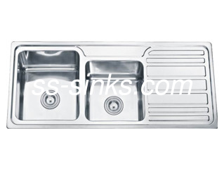 Finitura em ouro de aço inoxidável Double Bowl Sink 18 Gauge 2 Drains Durável