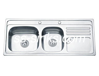 Finitura em ouro de aço inoxidável Double Bowl Sink 18 Gauge 2 Drains Durável