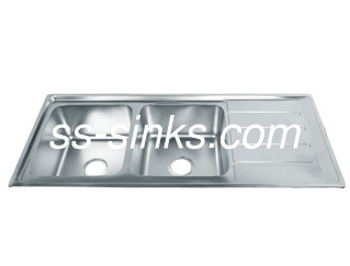 com drainboard polido de aço inoxidável Double Bowl Sink rede de lavatório de cozinha