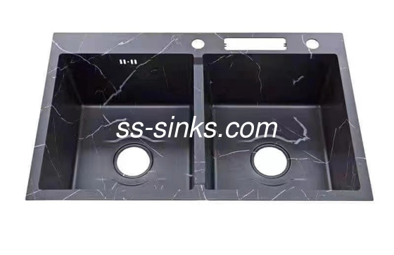 de mármore feito à mão 30 polegadas Submount aço inoxidável Double Bowl Sink