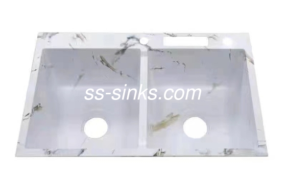 de mármore feito à mão 30 polegadas Submount aço inoxidável Double Bowl Sink