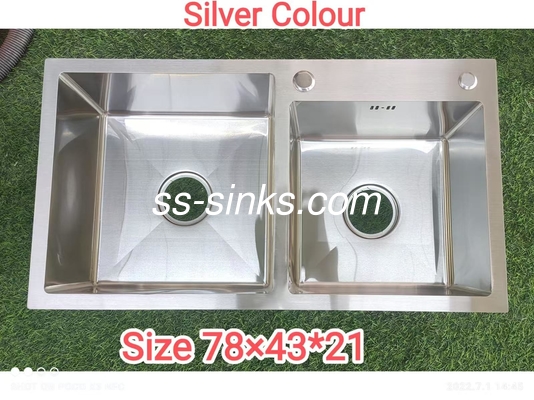 de mármore feito à mão 30 polegadas Submount aço inoxidável Double Bowl Sink