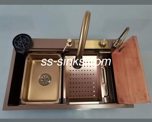 SS304 Grelha protetora acima do balcão de rolamento preto Lavatório de cozinha feito à mão