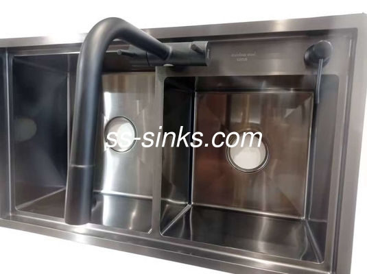 18 Gauge aço inoxidável Lava-louça 2 Bacia Lava-louça de cozinha Lava-louça de mão Com esgoto