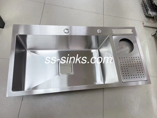 Funcional Handmade Double Sink sus304 com máquina de lavar copos com cesto de escoamento de tigela