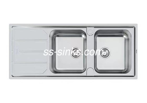 Lava-louças de cozinha de aço inoxidável de drenagem traseira com tabuleiro de drenagem de 1200 x 500 mm