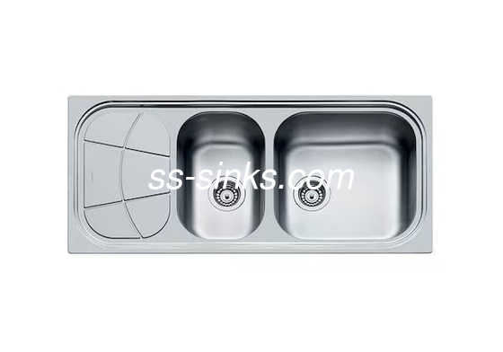 Lava-louças de cozinha de aço inoxidável de drenagem traseira com tabuleiro de drenagem de 1200 x 500 mm
