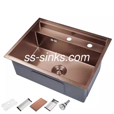 Bronze Finish Double Bowl Rectangular Laveira de Cozinha Inoxidável para cozinha doméstica moderna