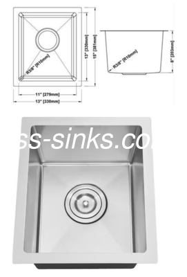 OEM Submontada Lave de cozinha de aço inoxidável 14-1 / 2 * 17 'tamanho interno Single Bowl com Drainboard