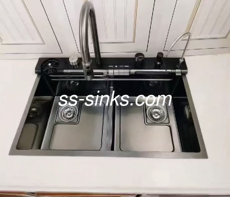 18 Gauge Lavatório de cozinha feito à mão com colocação traseira ou central de drenagem 220mm Profundidade da tigela