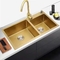 Revestimento dobro Matte Gold Kitchen Sink Depth do cetim da bacia 220mm