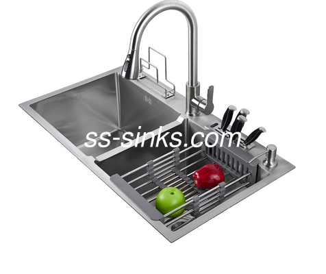 Categoria dobro do calibre T-304 da bacia 20 da banca da cozinha 50/50 feito a mão de Topmount