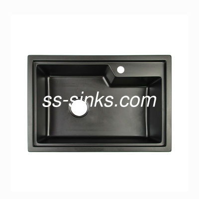 Banca da cozinha preta de quartzo da resina acrílica com escorredor de pratos 680*460mm